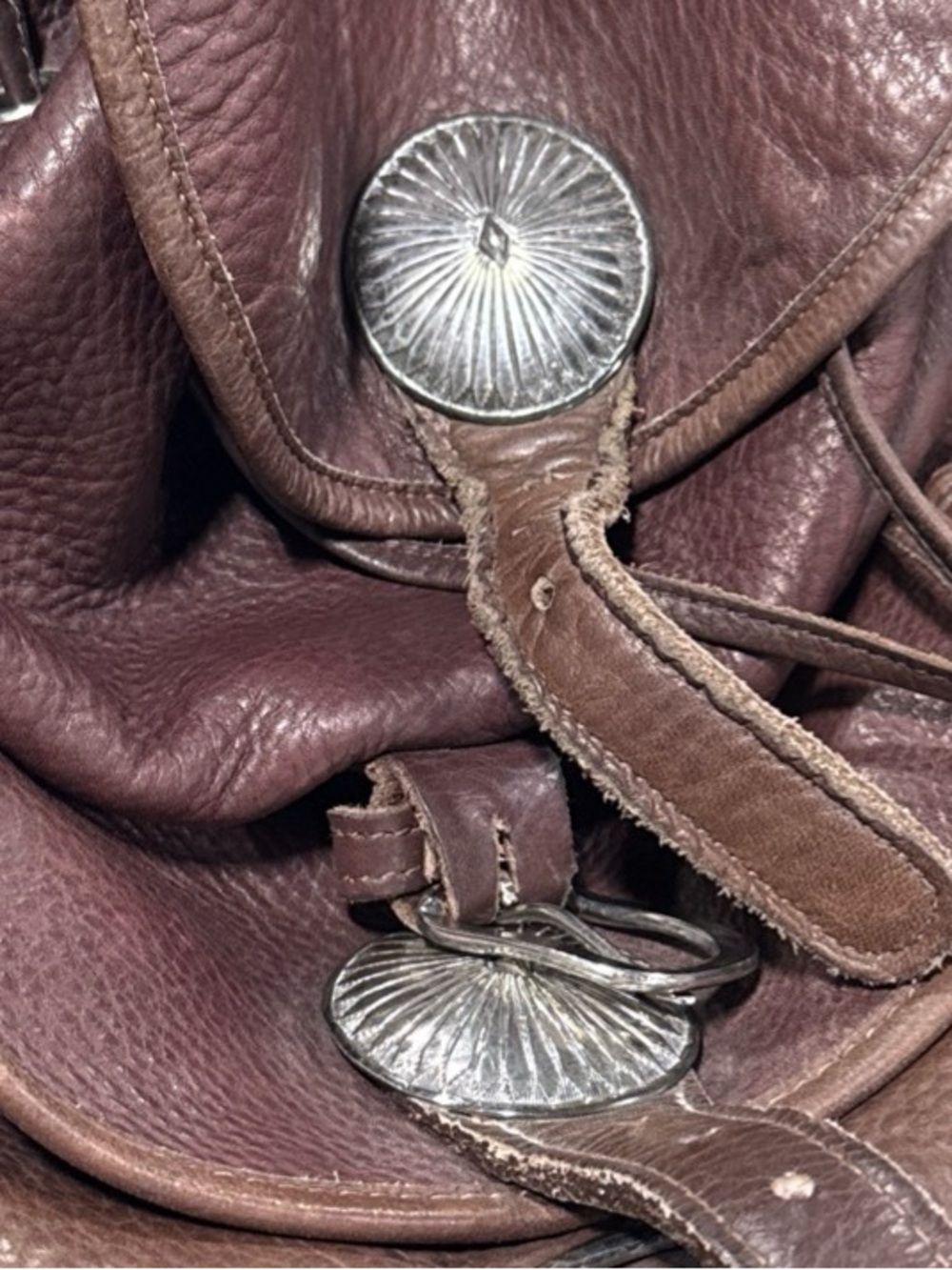 Western style Rugged Pebbled Leather Backpack with Silver Concho Accent - Picture 2 of 13